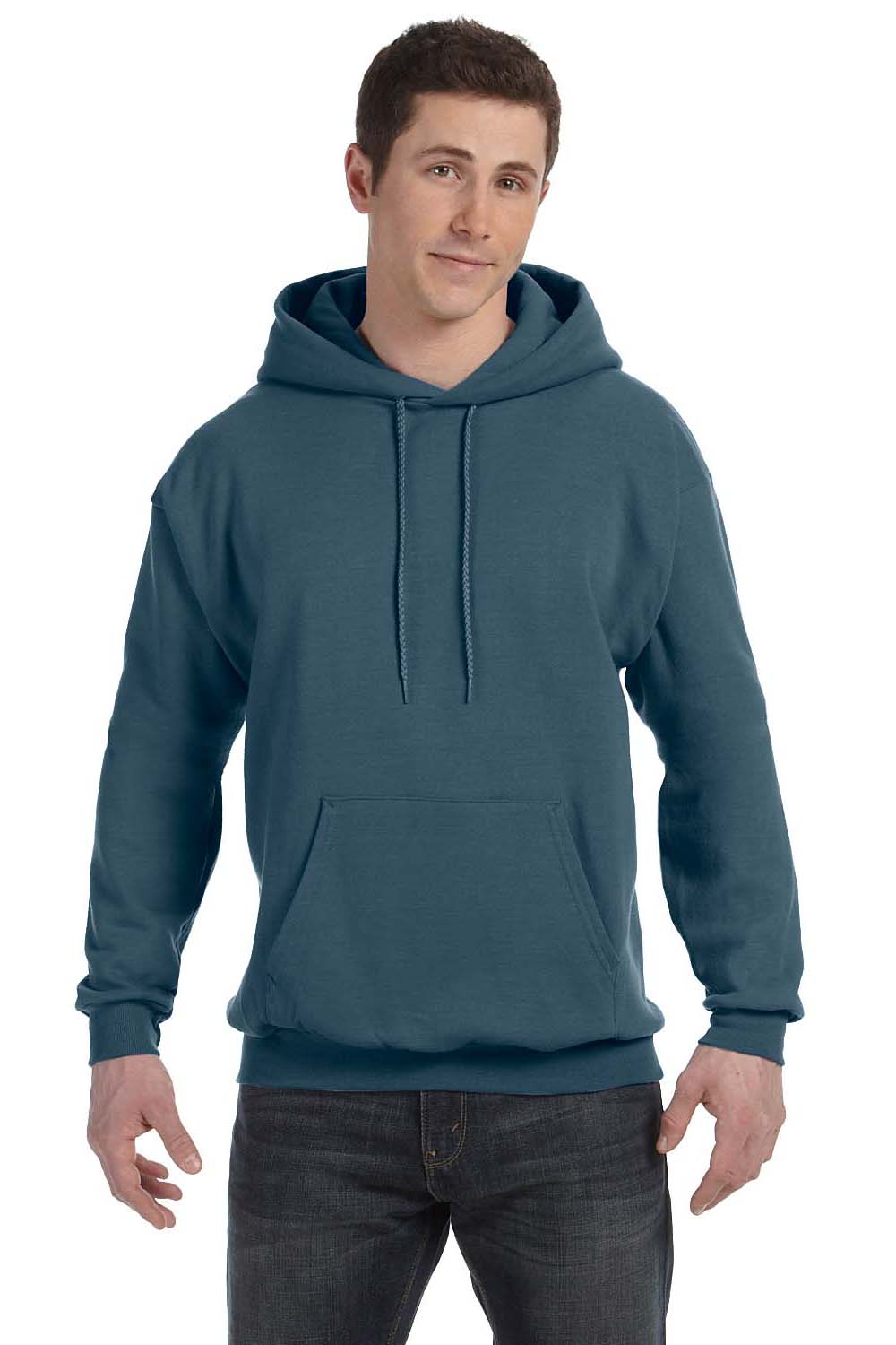 Hanes P170 Mens EcoSmart Print Pro XP Hooded Sweatshirt Hoodie Denim Blue Front