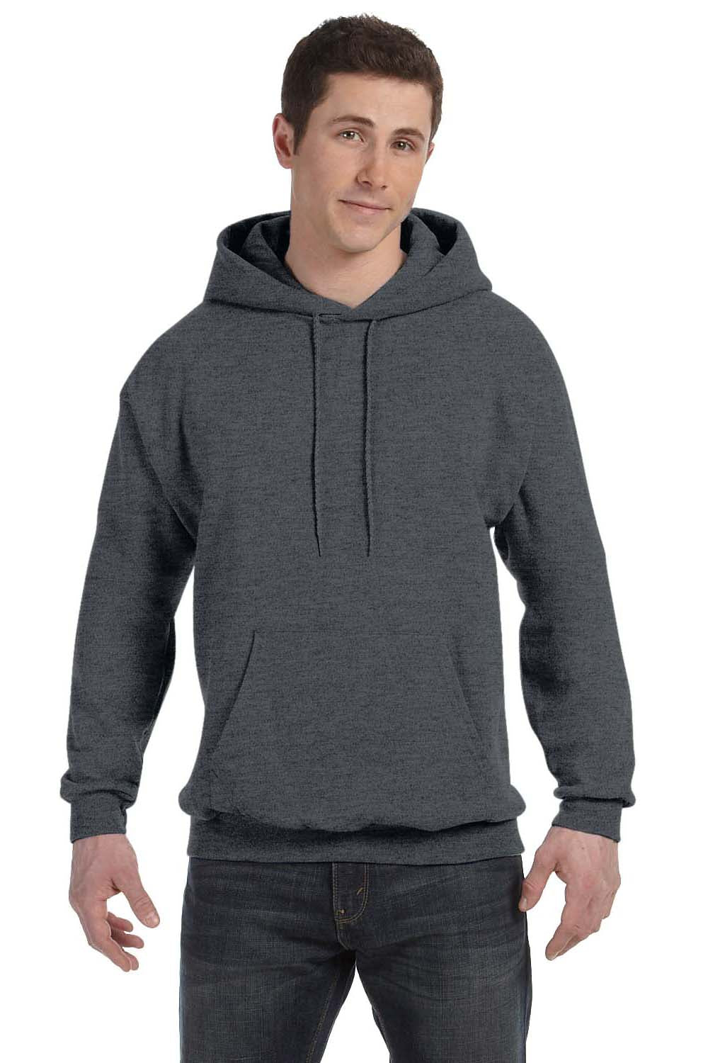 Hanes P170 Mens EcoSmart Print Pro XP Hooded Sweatshirt Hoodie Heather Charcoal Grey Front