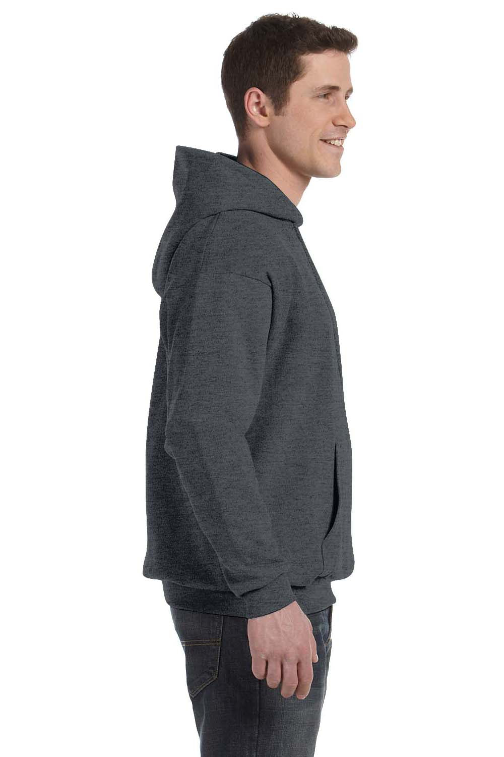 Hanes P170 Mens EcoSmart Print Pro XP Hooded Sweatshirt Hoodie Heather Charcoal Grey Side