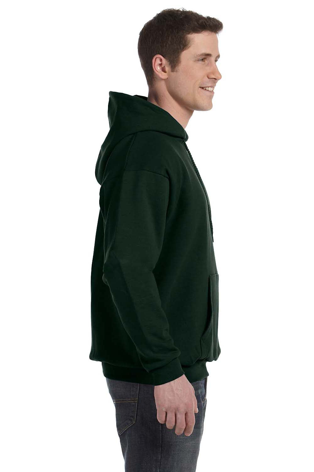 Hanes P170 Mens EcoSmart Print Pro XP Hooded Sweatshirt Hoodie Forest Green Side