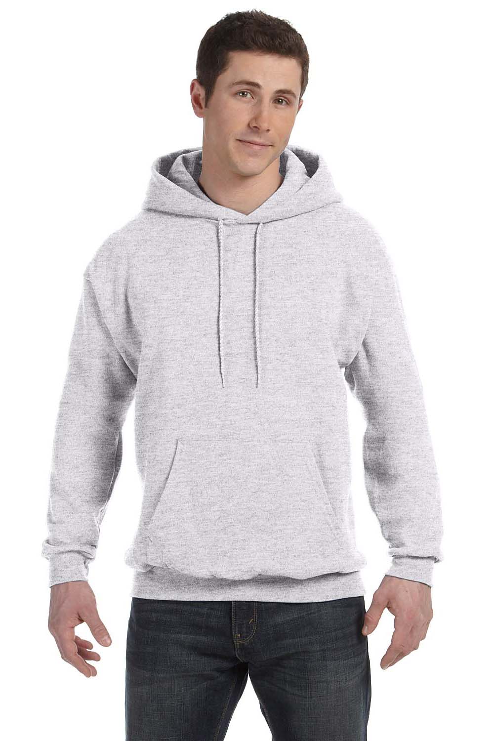 Hanes P170 Mens EcoSmart Print Pro XP Hooded Sweatshirt Hoodie Ash Grey Front