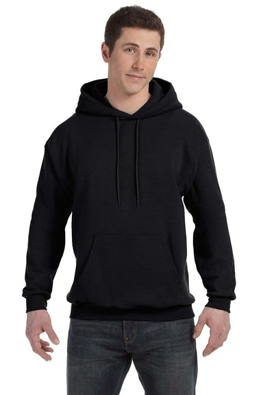 Hanes P170 Mens EcoSmart Print Pro XP Hooded Sweatshirt Hoodie Black Front