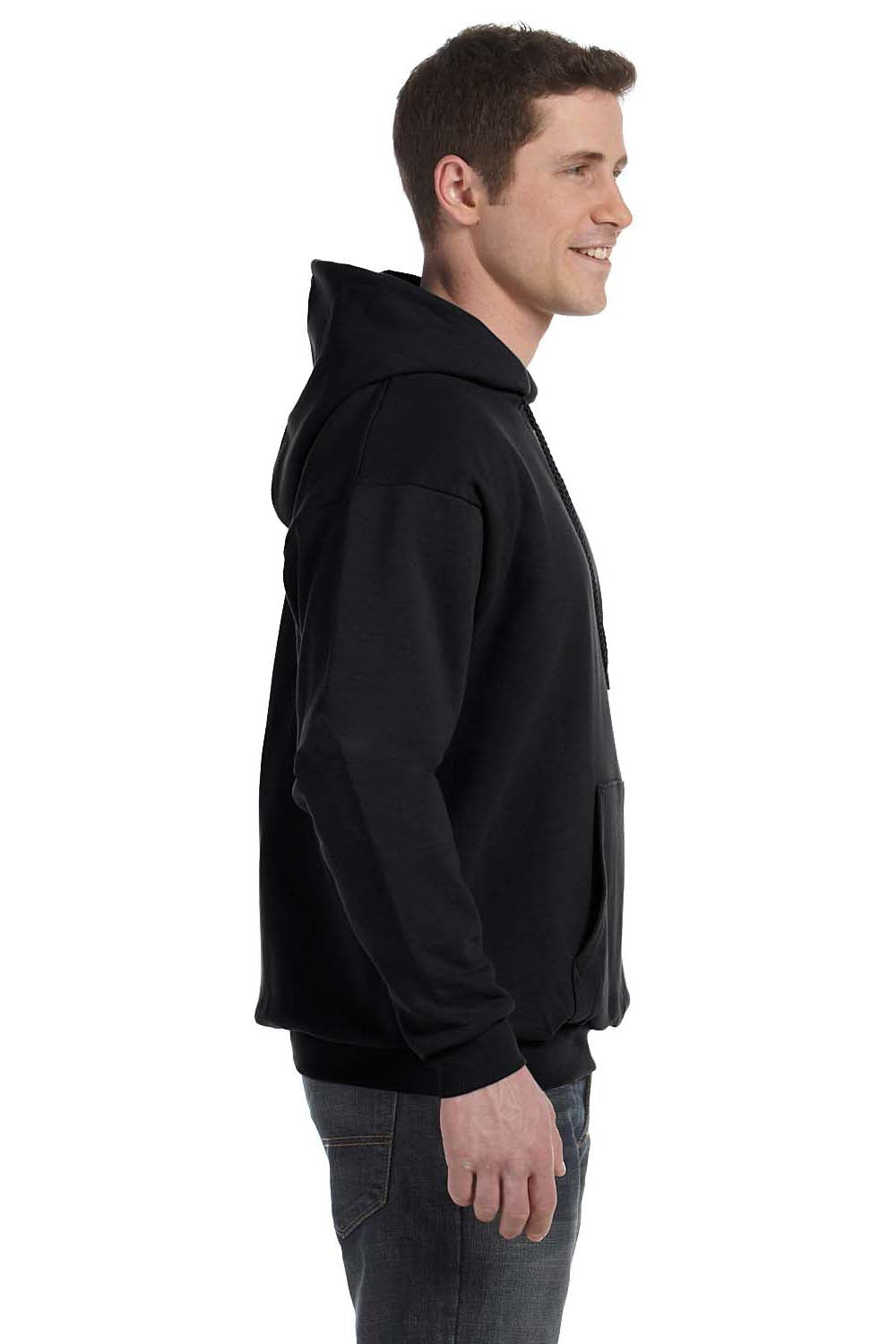 Hanes P170 Mens EcoSmart Print Pro XP Hooded Sweatshirt Hoodie Black Side