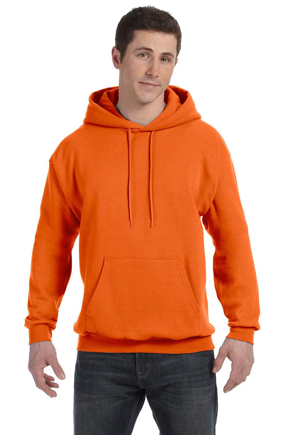 Hanes P170 Mens EcoSmart Print Pro XP Hooded Sweatshirt Hoodie Orange Front