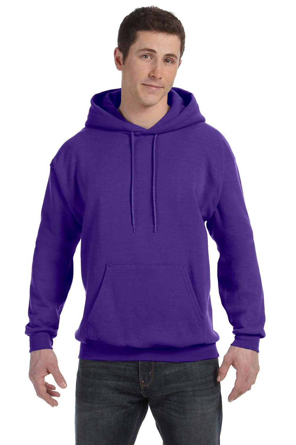 Hanes P170 Mens EcoSmart Print Pro XP Hooded Sweatshirt Hoodie Purple Front