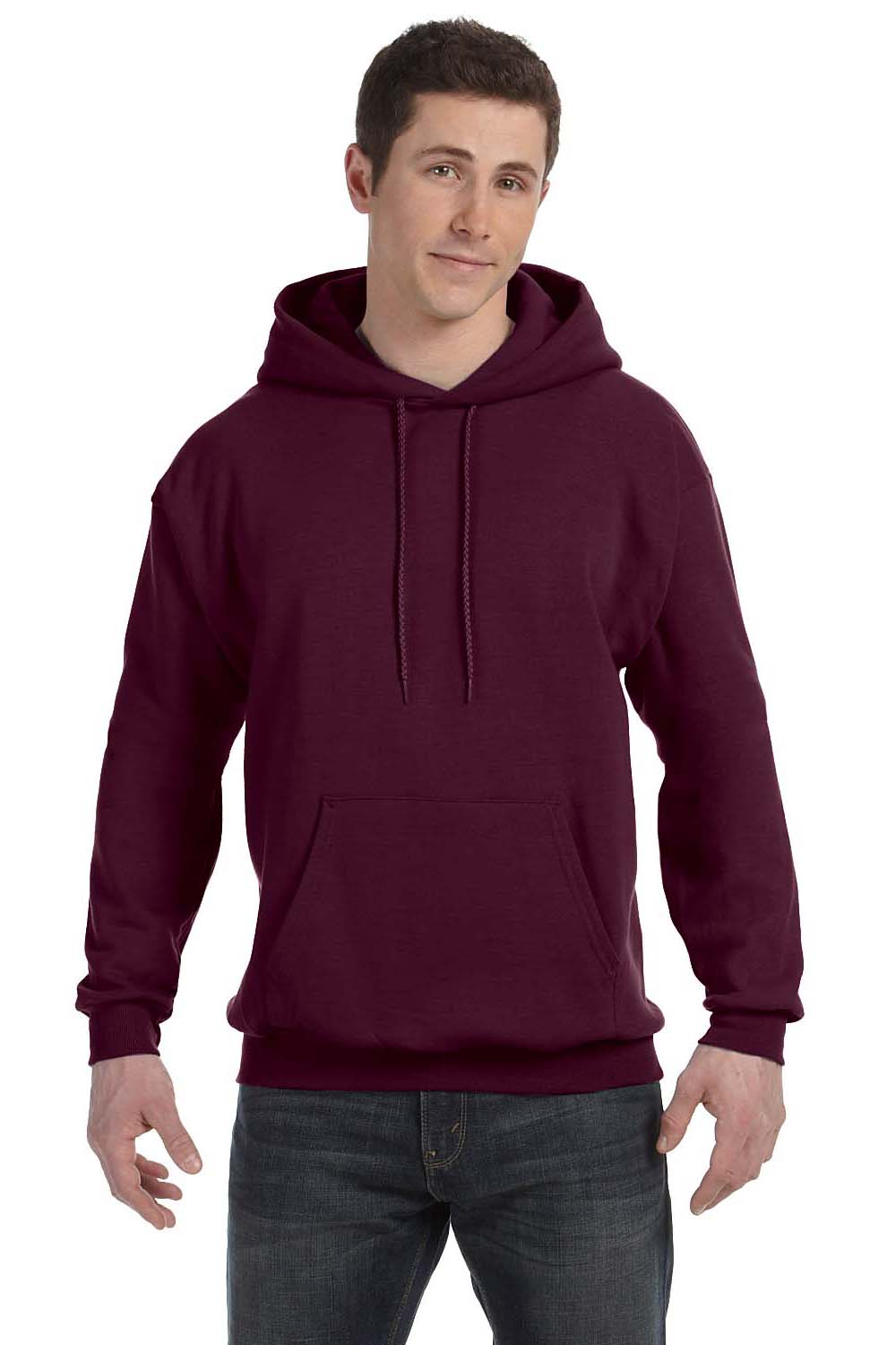 Hanes P170 Mens EcoSmart Print Pro XP Hooded Sweatshirt Hoodie Maroon Front