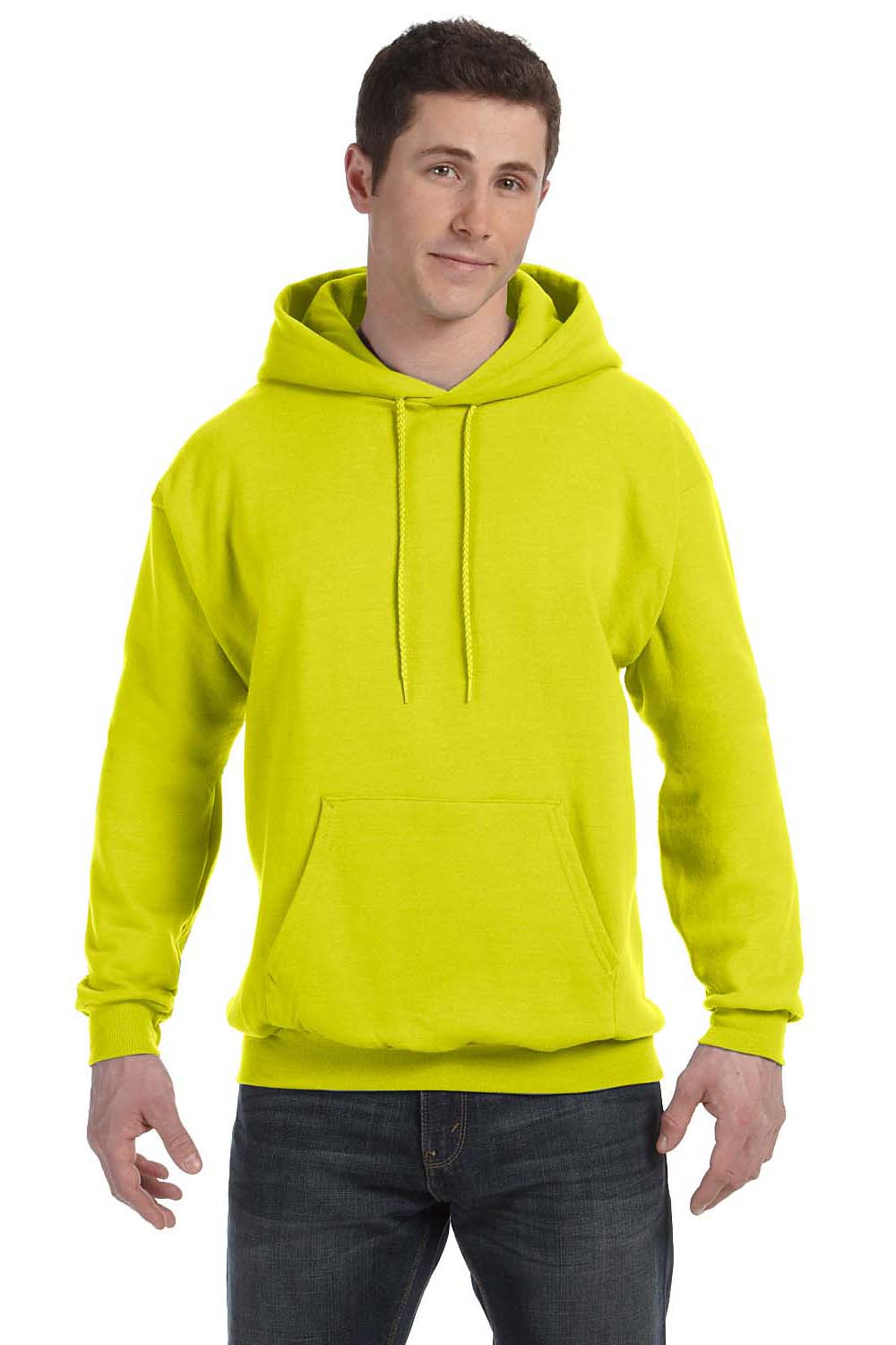 Hanes P170 Mens EcoSmart Print Pro XP Hooded Sweatshirt Hoodie Safety Green Front