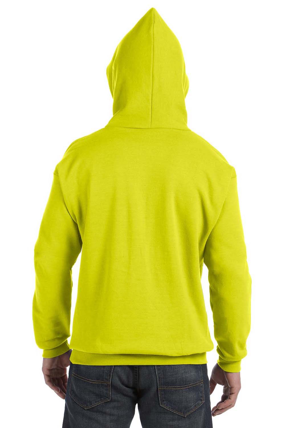 Hanes P170 Mens EcoSmart Print Pro XP Hooded Sweatshirt Hoodie Safety Green Back