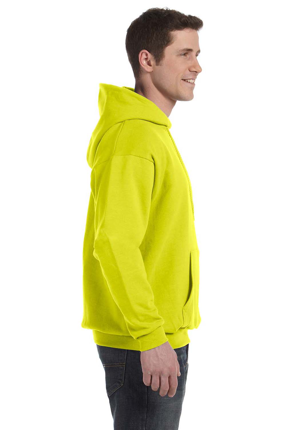 Hanes P170 Mens EcoSmart Print Pro XP Hooded Sweatshirt Hoodie Safety Green Side