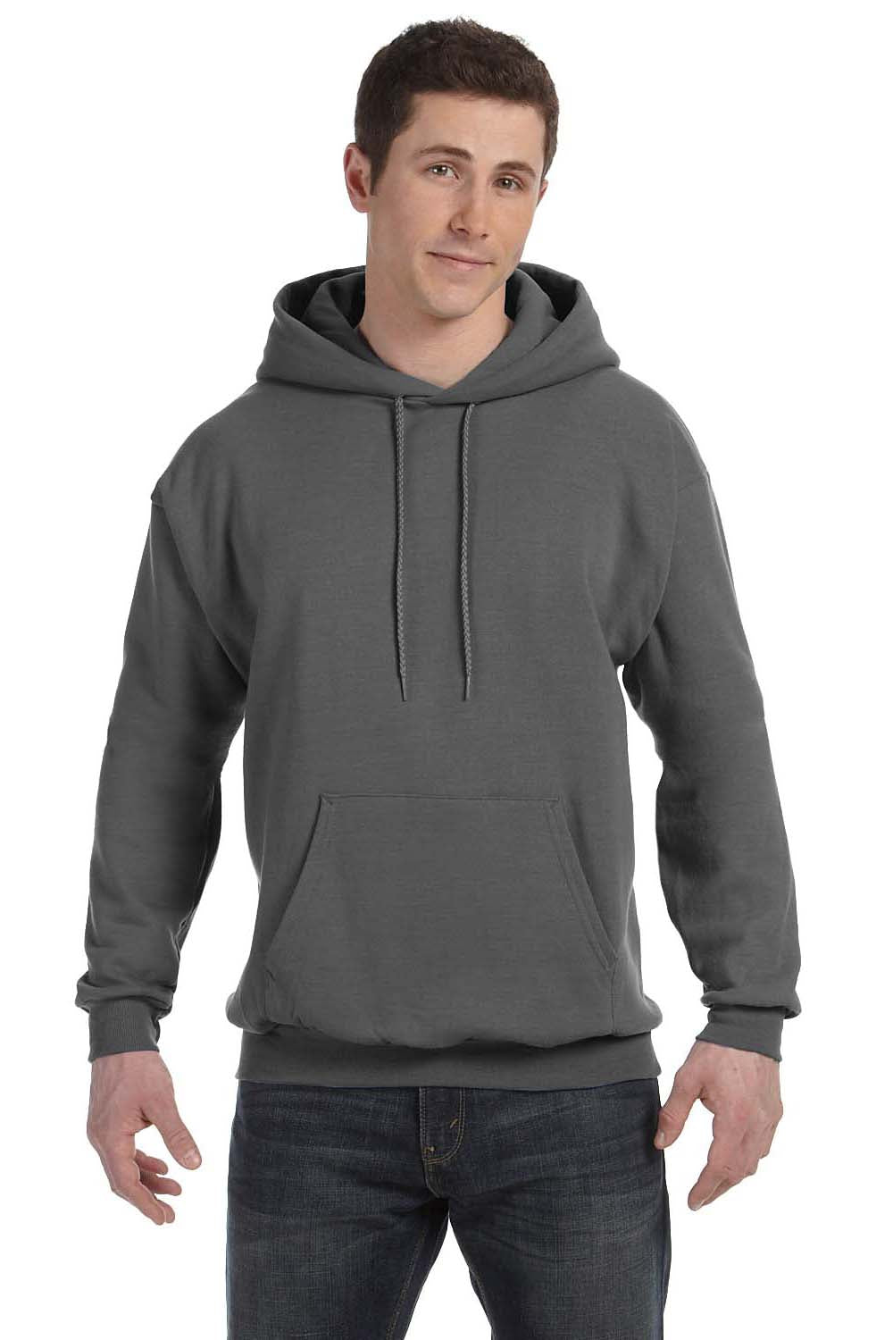 Hanes P170 Mens EcoSmart Print Pro XP Hooded Sweatshirt Hoodie Smoke Grey Front
