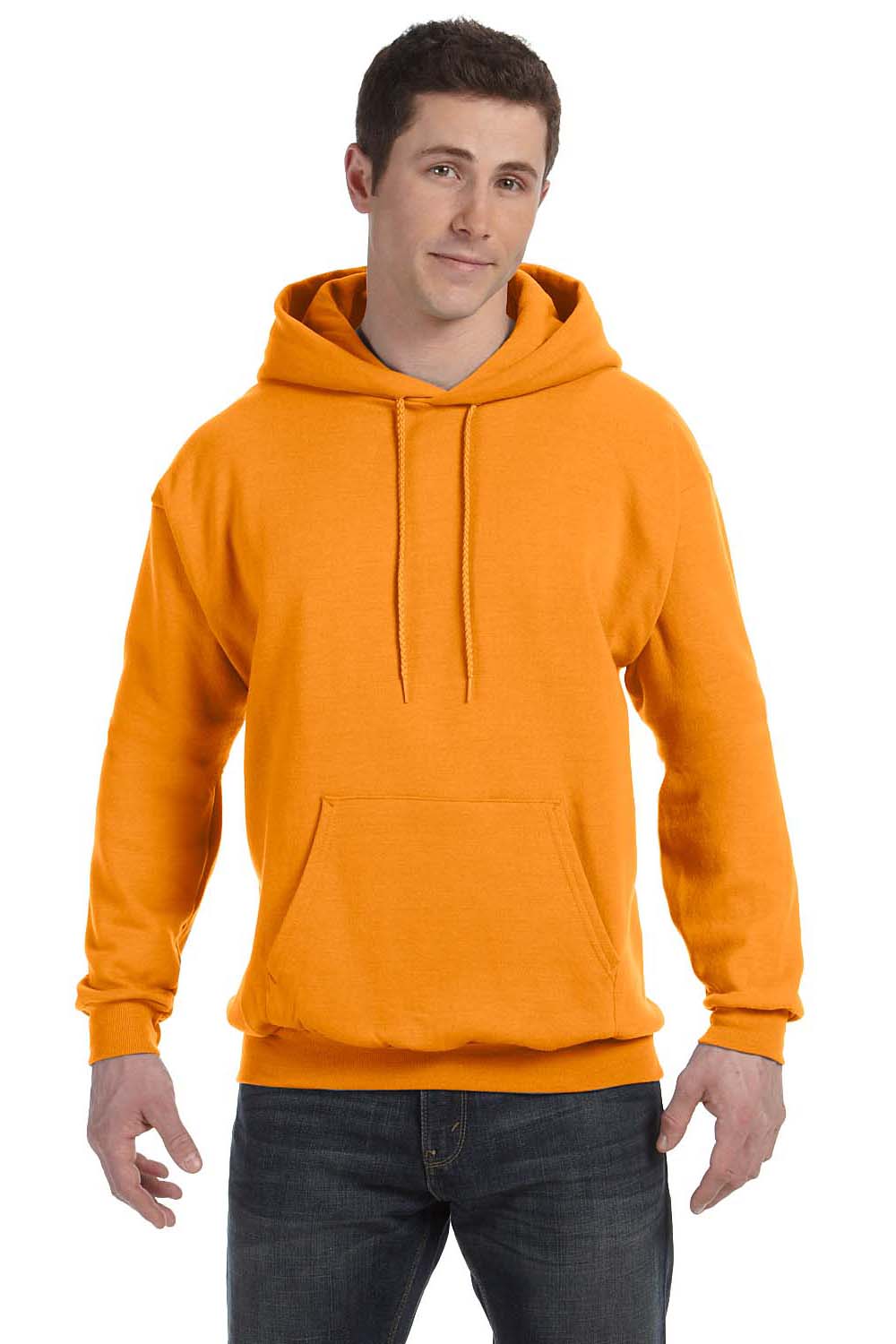Hanes P170 Mens EcoSmart Print Pro XP Hooded Sweatshirt Hoodie Safety Orange Front