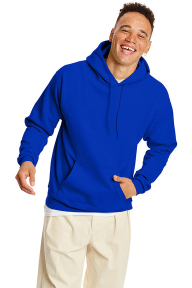 Hanes P170 Mens EcoSmart Print Pro XP Hooded Sweatshirt Hoodie Athletic Royal Blue Front