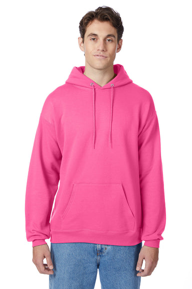 Hanes P170 Mens EcoSmart Print Pro XP Hooded Sweatshirt Hoodie Safety Pink Front