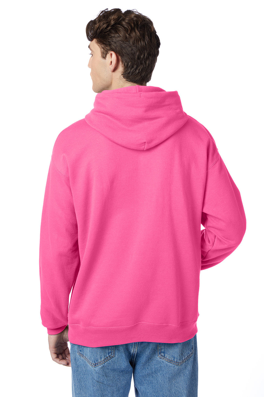 Hanes P170 Mens EcoSmart Print Pro XP Hooded Sweatshirt Hoodie Safety Pink Back