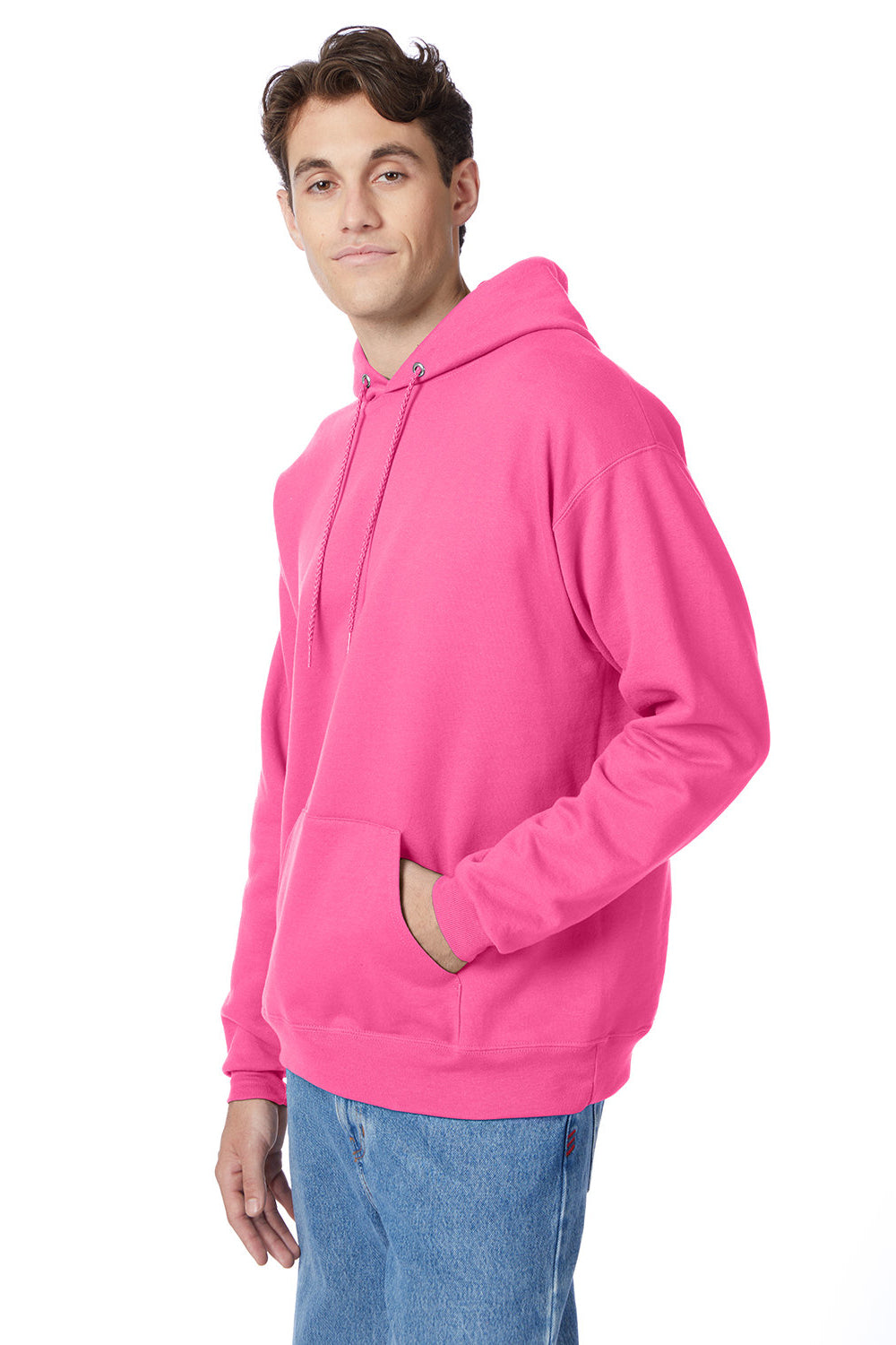 Hanes P170 Mens EcoSmart Print Pro XP Hooded Sweatshirt Hoodie Safety Pink 3Q