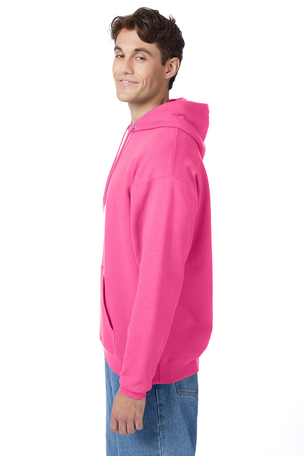 Hanes P170 Mens EcoSmart Print Pro XP Hooded Sweatshirt Hoodie Safety Pink SIde