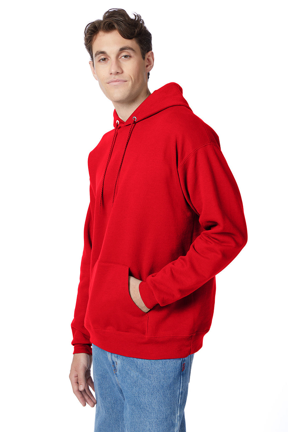 Hanes P170 Mens EcoSmart Print Pro XP Hooded Sweatshirt Hoodie Athletic Red 3Q