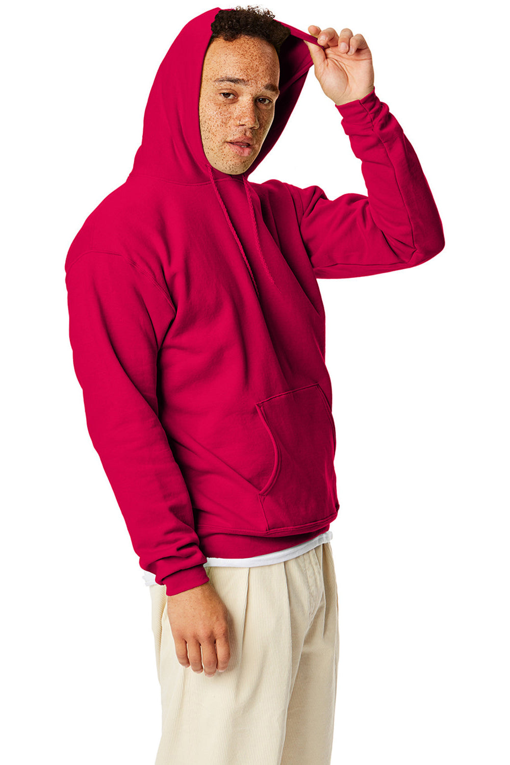 Hanes P170 Mens EcoSmart Print Pro XP Hooded Sweatshirt Hoodie Athletic Crimson Red SIde