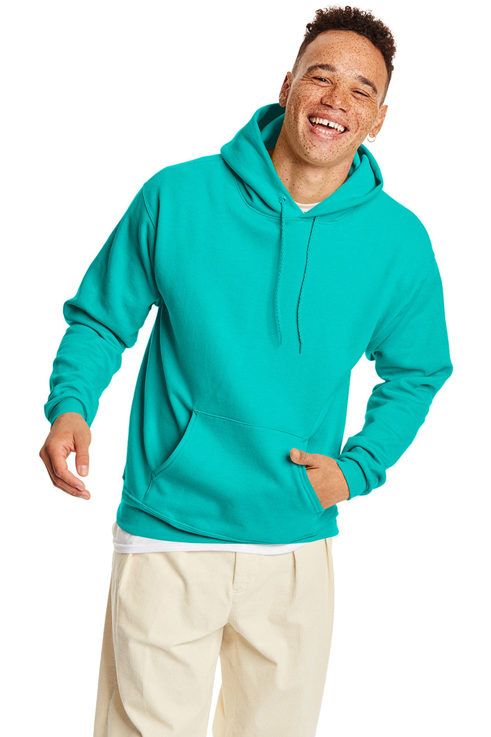 Hanes P170 Mens EcoSmart Print Pro XP Hooded Sweatshirt Hoodie Athletic Teal Green Front