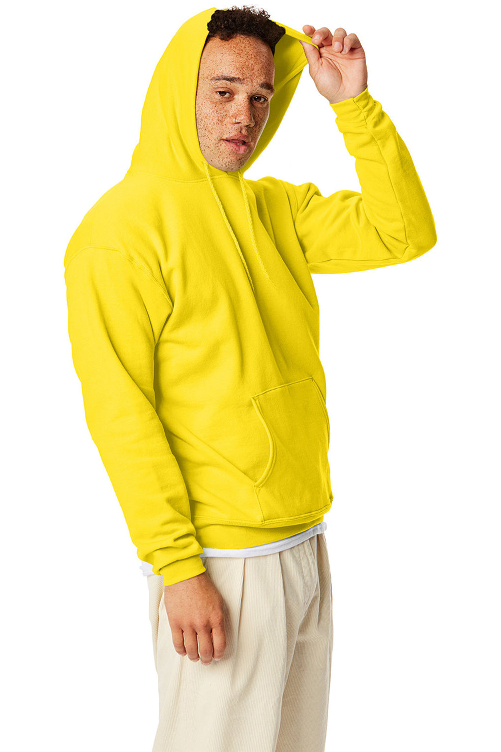 Hanes P170 Mens EcoSmart Print Pro XP Hooded Sweatshirt Hoodie Athletic Yellow SIde