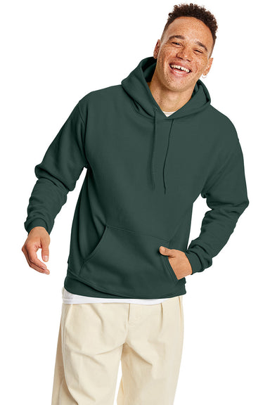 Hanes P170 Mens EcoSmart Print Pro XP Hooded Sweatshirt Hoodie Athletic Dark Green Front
