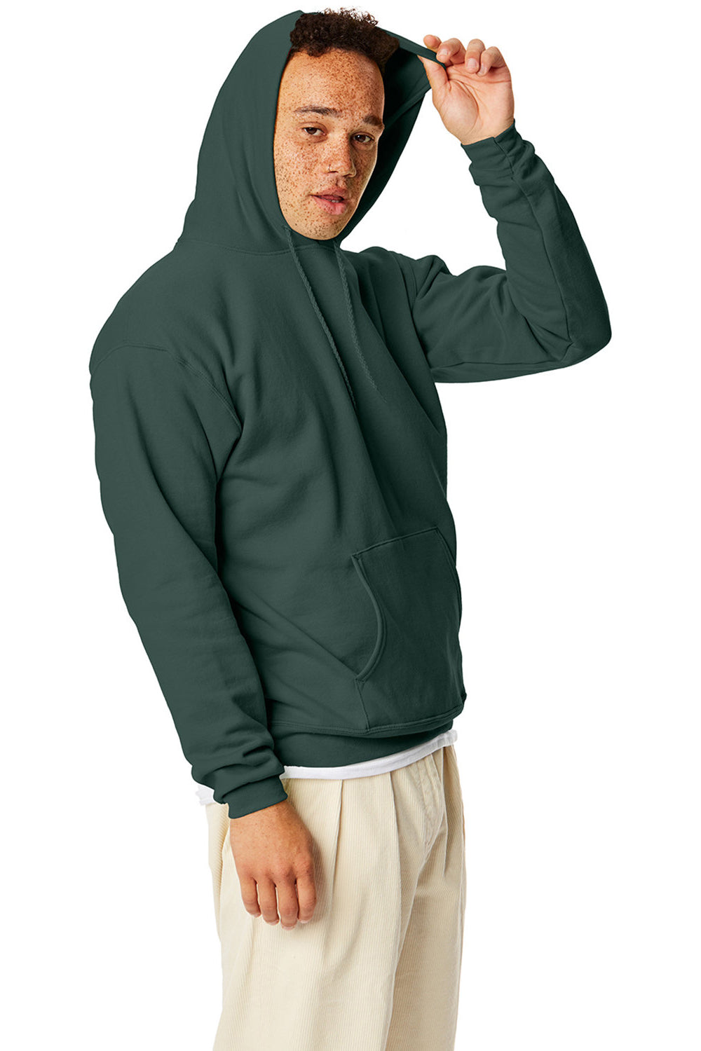 Hanes P170 Mens EcoSmart Print Pro XP Hooded Sweatshirt Hoodie Athletic Dark Green SIde
