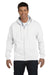 Hanes P180 Mens EcoSmart Print Pro XP Full Zip Hooded Sweatshirt Hoodie White Front