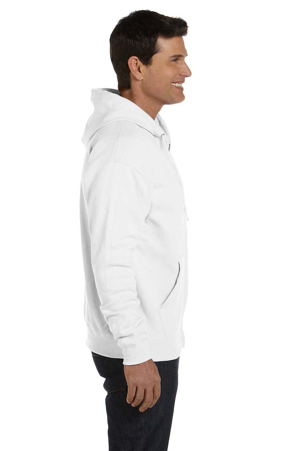 Hanes P180 Mens EcoSmart Print Pro XP Full Zip Hooded Sweatshirt Hoodie White Side