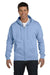 Hanes P180 Mens EcoSmart Print Pro XP Full Zip Hooded Sweatshirt Hoodie Light Blue Front