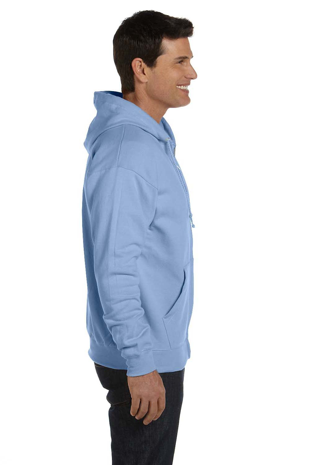 Hanes P180 Mens EcoSmart Print Pro XP Full Zip Hooded Sweatshirt Hoodie Light Blue Side