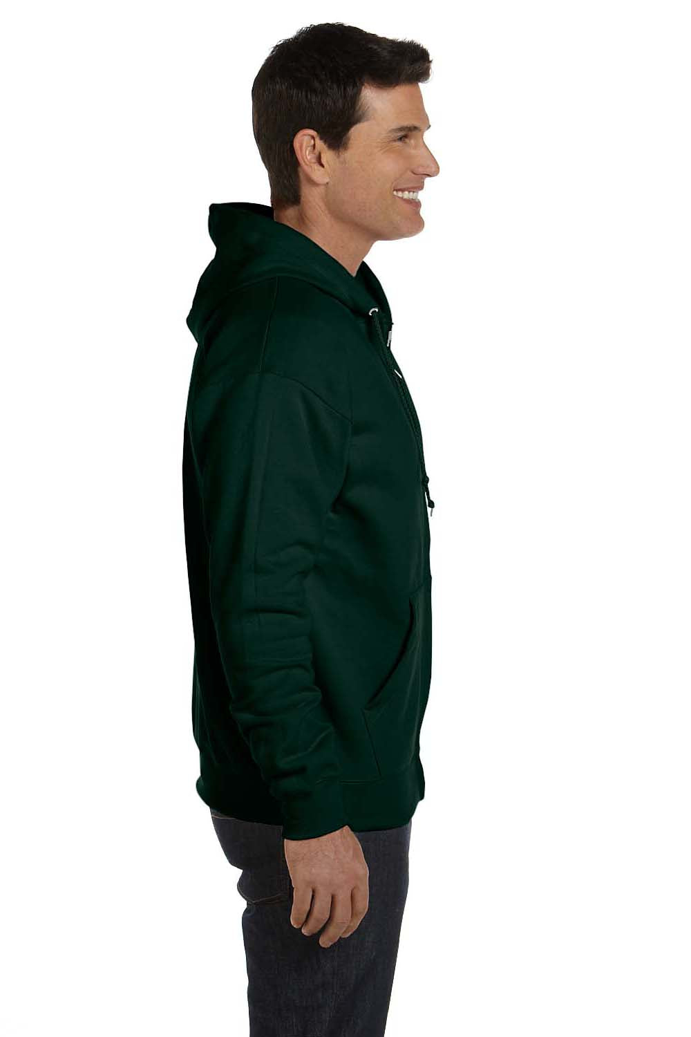 Hanes P180 Mens EcoSmart Print Pro XP Full Zip Hooded Sweatshirt Hoodie Forest Green Side