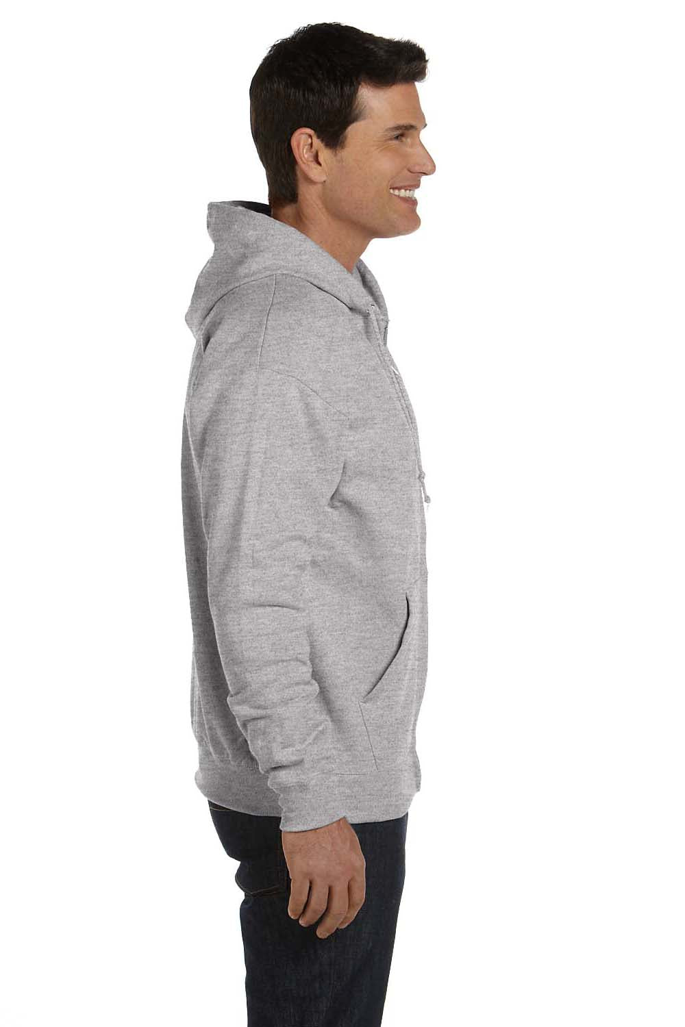 Hanes P180 Mens EcoSmart Print Pro XP Full Zip Hooded Sweatshirt Hoodie Light Steel Grey Side