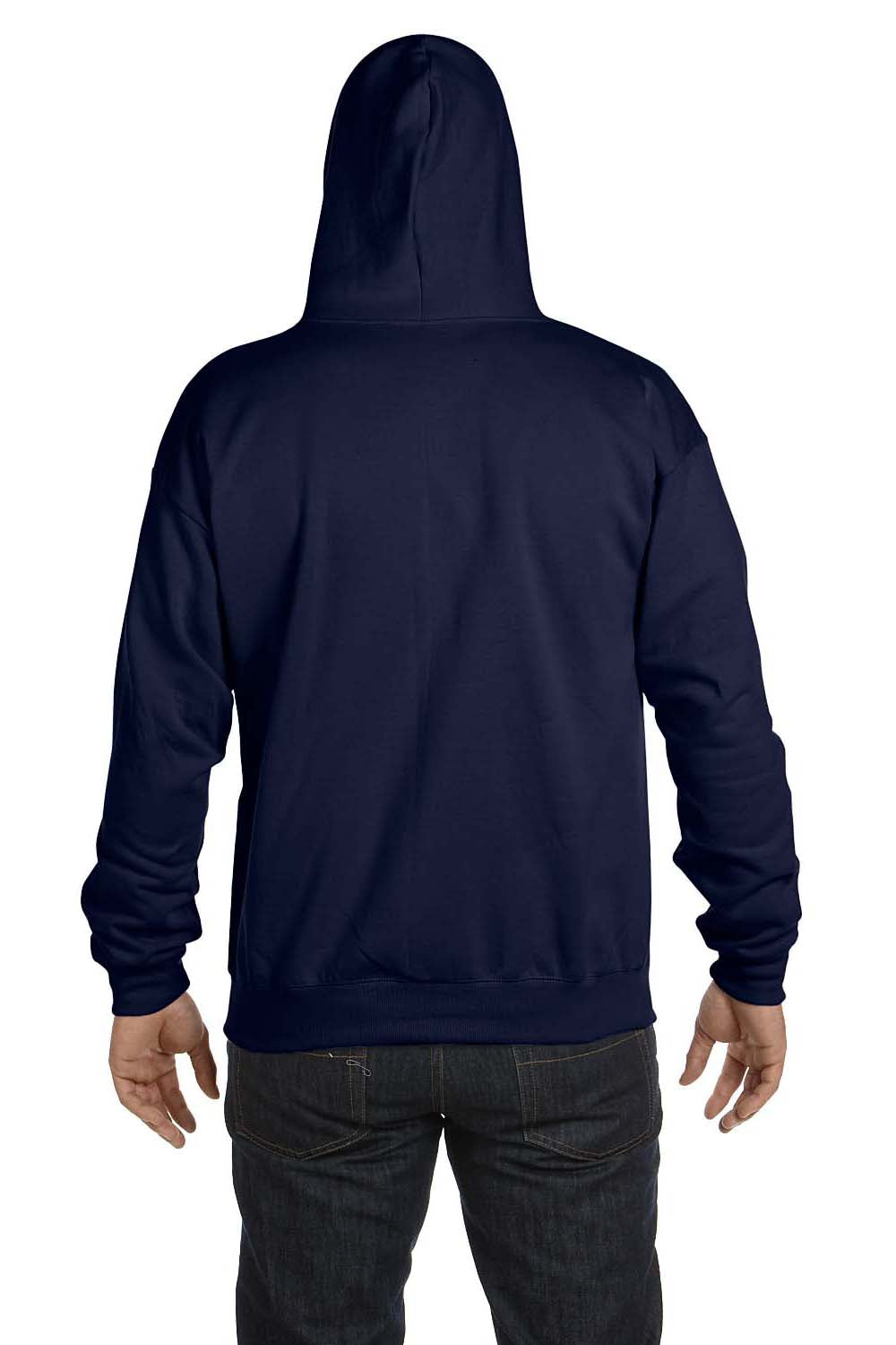 Hanes P180 Mens EcoSmart Print Pro XP Full Zip Hooded Sweatshirt Hoodie Navy Blue Back