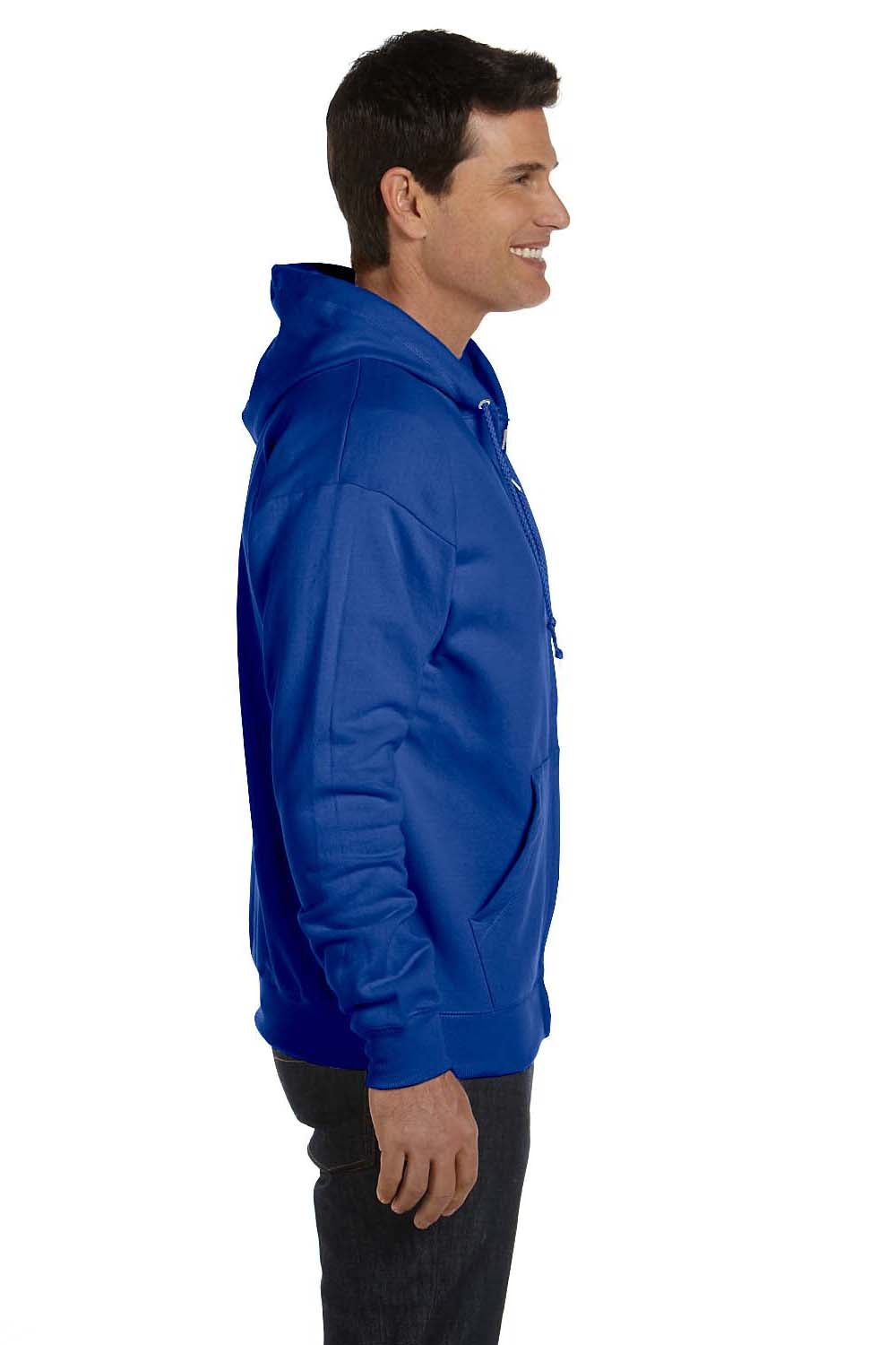 Hanes P180 Mens EcoSmart Print Pro XP Full Zip Hooded Sweatshirt Hoodie Royal Blue Side