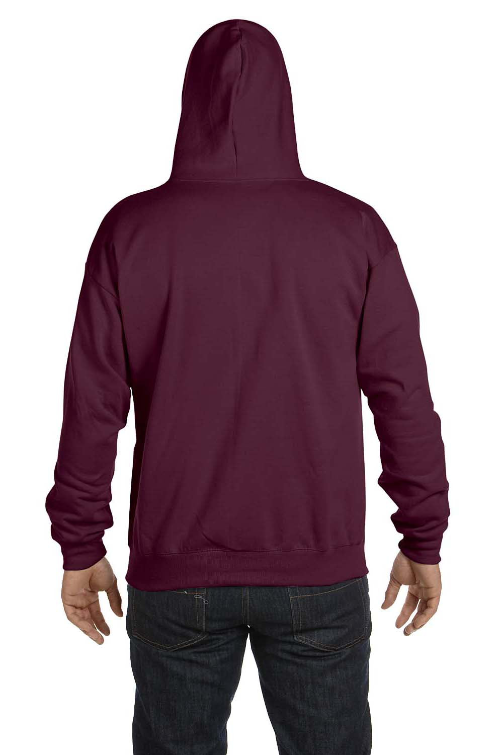 Hanes P180 Mens EcoSmart Print Pro XP Full Zip Hooded Sweatshirt Hoodie Maroon Back