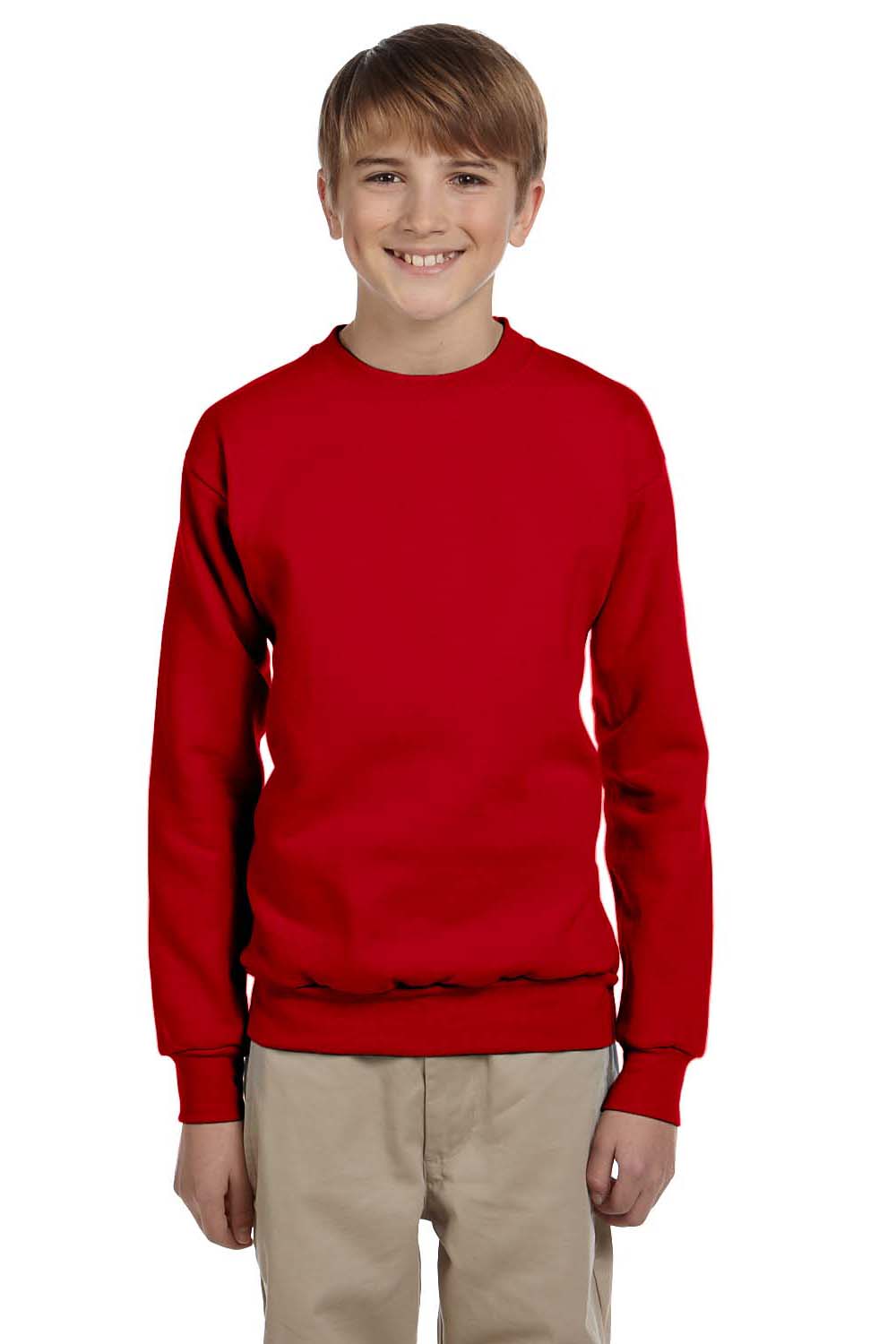 Hanes P360 Youth EcoSmart Print Pro XP Fleece Crewneck Sweatshirt Red Front