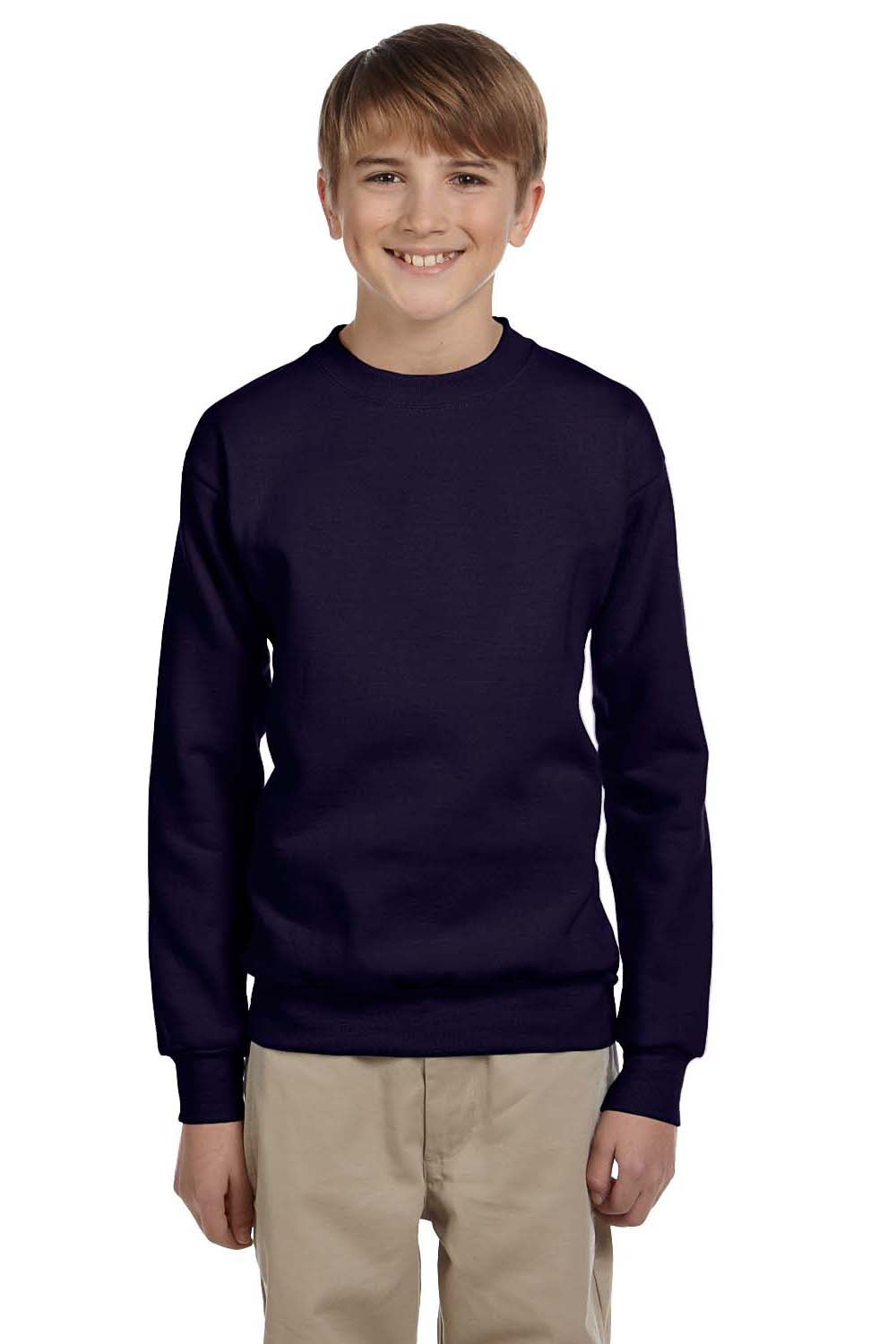 Hanes P360 Youth EcoSmart Print Pro XP Fleece Crewneck Sweatshirt Navy Blue Front