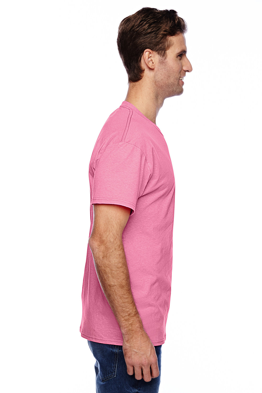 Hanes P4200 Mens X-Temp Moisture Wicking Short Sleeve Crewneck T-Shirt Heather Neon Pink Side