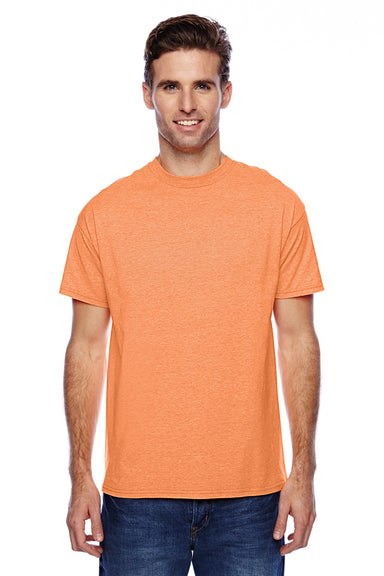 Hanes P4200 Mens X-Temp Moisture Wicking Short Sleeve Crewneck T-Shirt Heather Neon Orange Front
