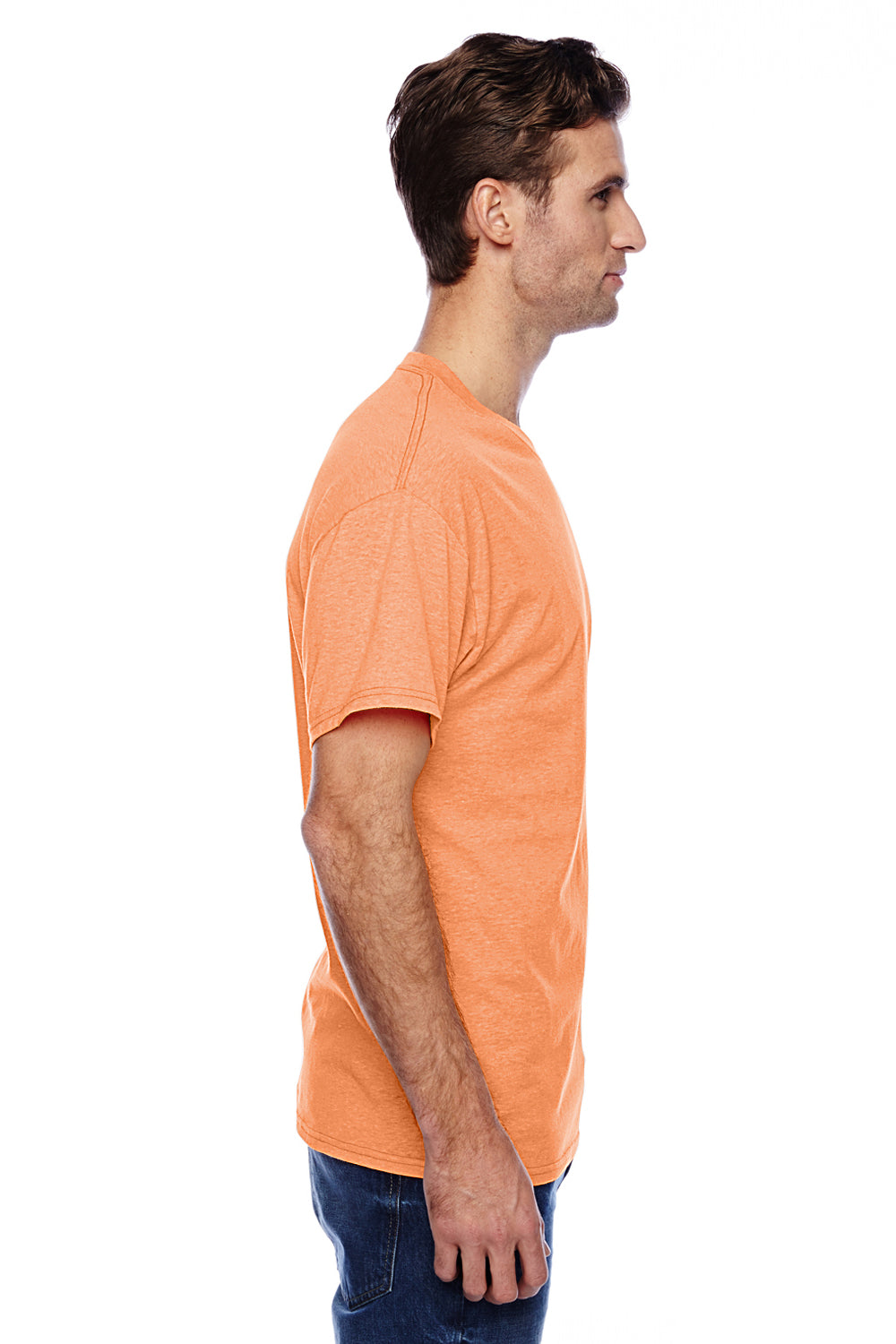 Hanes P4200 Mens X-Temp Moisture Wicking Short Sleeve Crewneck T-Shirt Heather Neon Orange Side