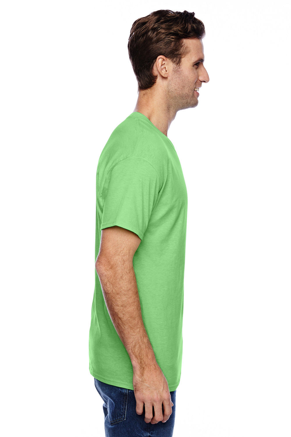 Hanes P4200 Mens X-Temp Moisture Wicking Short Sleeve Crewneck T-Shirt Heather Neon Lime Green Side