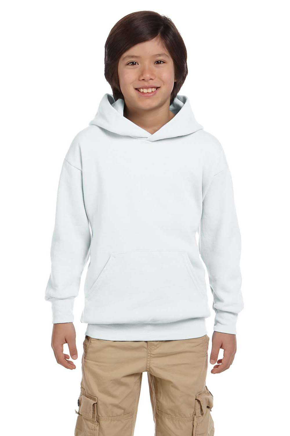 Hanes P473 Youth EcoSmart Print Pro XP Hooded Sweatshirt Hoodie White Front