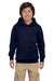 Hanes P473 Youth EcoSmart Print Pro XP Hooded Sweatshirt Hoodie Navy Blue Front