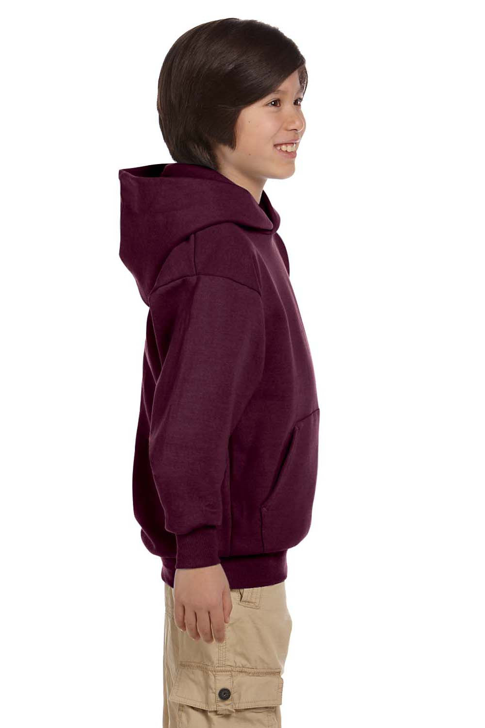 Hanes P473 Youth EcoSmart Print Pro XP Hooded Sweatshirt Hoodie Maroon Side