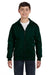 Hanes P480 Youth EcoSmart Print Pro XP Full Zip Hooded Sweatshirt Hoodie Forest Green Front