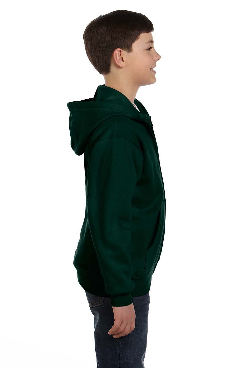 Hanes P480 Youth EcoSmart Print Pro XP Full Zip Hooded Sweatshirt Hoodie Forest Green Side