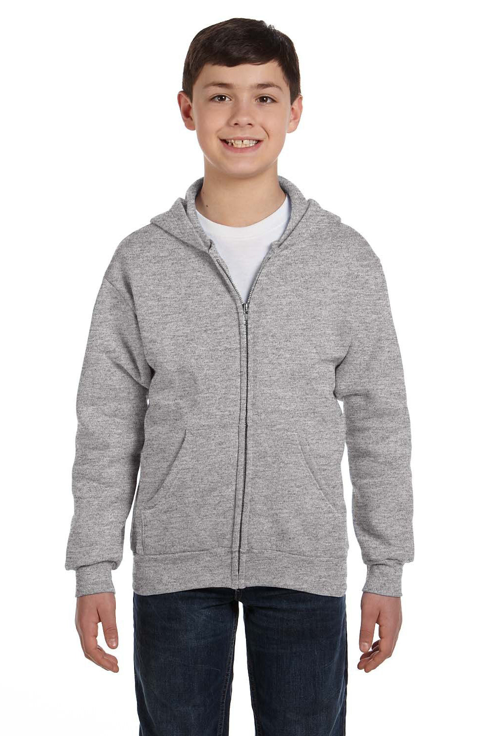 Hanes P480 Youth EcoSmart Print Pro XP Full Zip Hooded Sweatshirt Hoodie Light Steel Grey Front