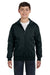 Hanes P480 Youth EcoSmart Print Pro XP Full Zip Hooded Sweatshirt Hoodie Black Front