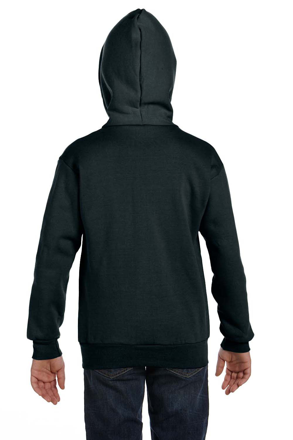 Hanes P480 Youth EcoSmart Print Pro XP Full Zip Hooded Sweatshirt Hoodie Black Back
