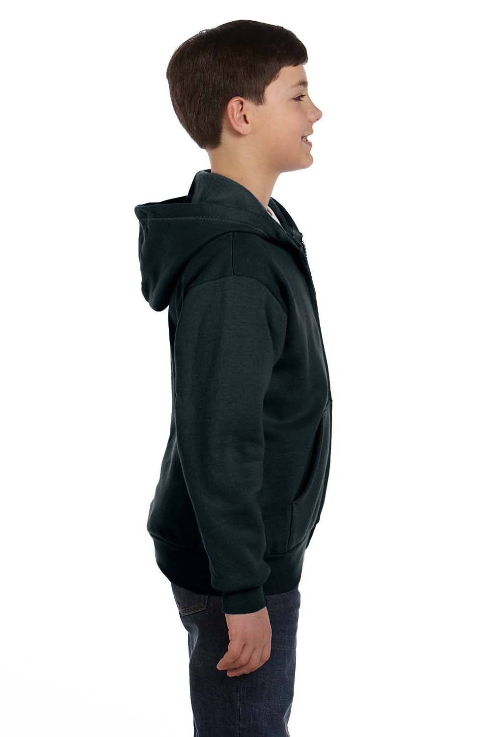Hanes P480 Youth EcoSmart Print Pro XP Full Zip Hooded Sweatshirt Hoodie Black Side